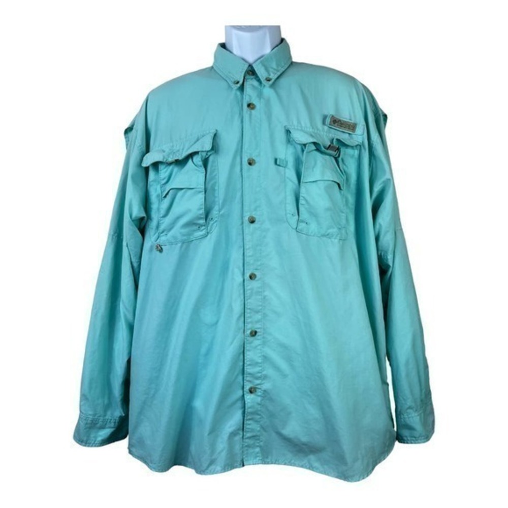 Columbia Men PFG Fishing Shirt Buttons Down Blue Water size L
